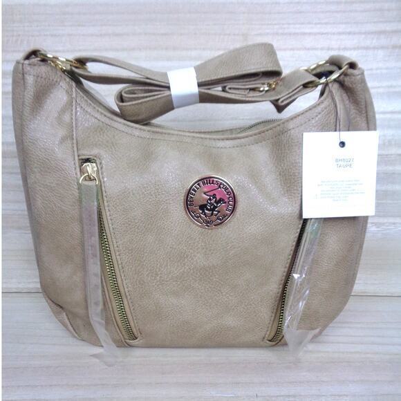 Beverly Hills‎ Polo Club BHPC Taupe Vegan Leather Purse Shoulder Bag - Picture 1 of 9